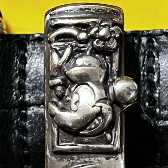 Vtg Brighton Mickey & Co Black Leather Belt 4pc Silver Train Buckle Women's 28 - Picture 8 of 11